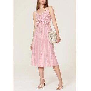 Jason Wu Dress Womens Size 10 White Red Midi Striped Sleeveless Belted